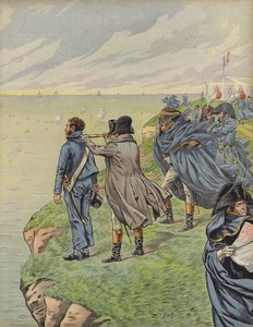 Napoleão Bonaparte inspecionando sua frota quando partem de Boulogne
