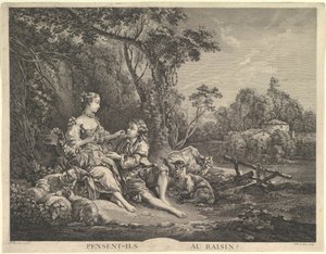 Pensant-ils au Raisin Estão Pensando na Uva, século XVIII. de Jacques Philippe Le Bas