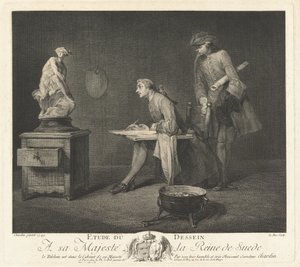Estudo do desenho (A lição de desenho) de Jacques Philippe Le Bas after Jean Siméon Chardin