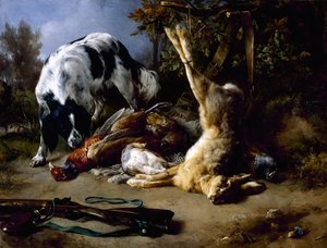 Spaniel com uma vida ainda do jogo morto, 1837