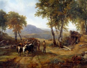 Os madeireiros na Floresta dos Pormenores. Pintura de Raymond Brascassat (1804-1867) 1832 Nantes, Musee des Beaux Arts