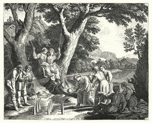 Camponeses relaxantes (gravura) de Jacques Stella