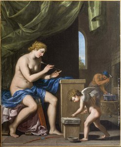 Vulcano forjando as flechas para Cupido, c. 1645 de Jacques Stella