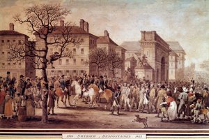Campanha da França em 1814: “”Entrée em Paris de prisioneiros das armas aliadas (incluindo Rússia e Prússia), escoltados pela Guarda Nacional comandada pelo Marechal Moncey em 9/03/1814”” Litografia de Jacques Swebach-Desfontaines (1769- 1823) de Jacques Swebach Desfontaines