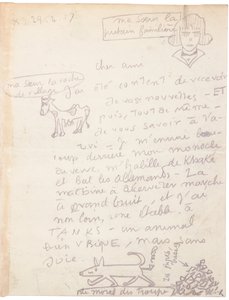 Carta autografada com desenhos de Jacques Vache