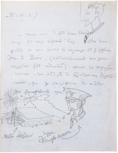 Carta autografada com desenhos de Jacques Vache