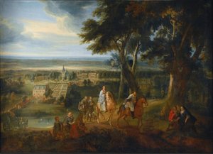 Rodolfo de Habsburgo entregando o seu cavalo a um padre que entrega o viático, c.1613-86 (óleo sobre tela) de Jacques d