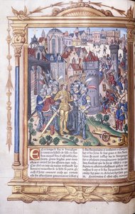 Manuscrito iluminado representando um rei e seu exército diante de uma cidade, 1503-04 de Jacques de Besancon
