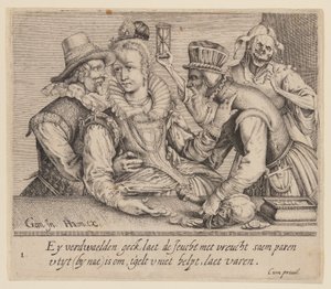 Uma mulher jovem entre um homem jovem e um homem velho, de Amantes desiguais de Jacques de Gheyn II
