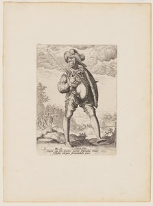 Soldado, armado com espada larga e escudo, de Oficiais e soldados da guarda-costas do Imperador Rodolfo II de Jacques de Gheyn II