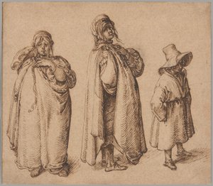 Dois estudos de uma mulher cigana e de um rapaz cigano com um grande chapéu de Jacques de Gheyn II