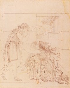 Andromaque aos pés de Pirro, ilustração para Andromaque de Jean Racine (1639-1699), por Jacques de Seve (1742-1788), desenho