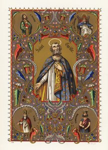 Retrato de Cirilo de Alexandria, Patriarca de Alexandria, com auréola e túnica, dentro da borda decorativa da folhagem de Jacquet Jacquet