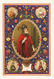 Retrato de Santo Hilário, Bispo de Poitiers, com mitra e patife, dentro de uma borda decorativa da folhagem de Jacquet Jacquet