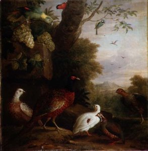 Aves em Paisagem (óleo sobre tela) de Jakob Bogdani or Bogdany