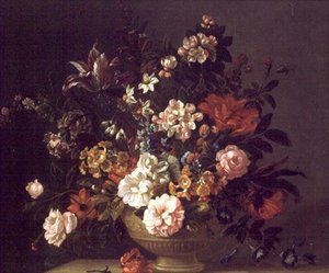 Rosas, Túlipas e outras Flores numa Urna sobre um Lado de Jakob Bogdani or Bogdany