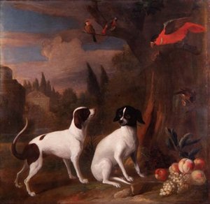 Dois cães em uma paisagem de Jakob Bogdani or Bogdany