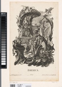 Rocaille com a personificação do continente da América
América (título sobre o objecto)
Os quatro continentes (título da série) de Jakob Gottlieb Thelott