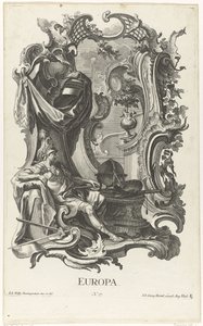 Rocaille com a personificação do continente europeu Europa (título no objeto) Os quatro continentes (título da série) de Jakob Gottlieb Thelott