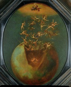 Queda de Satanás e os Anjos Rebeldes do Céu (óleo em cobre prateado) de Jakob Isaaksz Swanenburgh