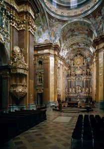 Vista interna da Igreja Beneditina de Melk projetada pelo arquiteto Jakob Prandtauer (1660-1726), afrescos de Johann Michael Rottmayr (1656-1730). Melk, Áustria de Jakob Prandtauer