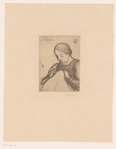Retrato de Malvina Dedeyn com trabalhos manuais
A costureira (título sobre o objecto) de Jakob Smits