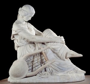 Sapho (ou Sappho, século VII a.C.), poeta grego da Antiguidade. Escultura em mármore de James Pradier (1790-1852)