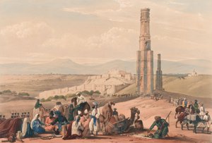 A Fortaleza e Cidadela de Ghuznee [sic] e os dois Minares, c.1839 (litografia, colorido)