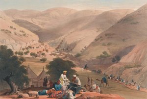 A Terceira Descida do Koojah [sic] Pass, c.1839 (litografia, tingida) de James (after) Atkinson