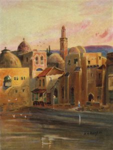 Piscina de Hezekiah em Jerusalém (cor litho) de James (after) Clark