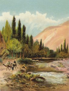 O rio Barada (Pharpar), perto de Damasco (cor litho)