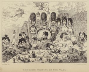A Mão na Muralha: paródia na festa de Belshazzar retratando Napoleão e sua esposa Josefina