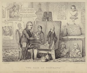 Dois Pares de Retratos: um desenho animado anti-Branco, retratando John Henry Tooke com retratos de Charles James Fox personificando o vício e William Pitt, o Jovem, representando a virtude
