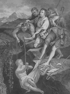 José lançado ao poço, Génesis 37, versículo 3-25 (gravura)