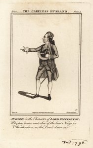 James William Dodd no personagem de Lord Foppington em Colley Cibber, The Careless Husband, Drury Lane Theatre de James (after) Roberts