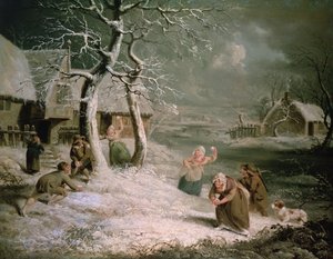 Peasants Snowballing, c.1790 (óleo sobre tela) de James (attr. to) Ward
