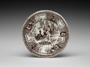 Placa de xícara, c. 1837-1856 (terracota de chumbo com impressão de transferência) de James (attr.to) Beech