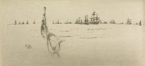 Mergulhando a bandeira, de um conjunto de doze gravuras intitulado The Naval Review, 1887 de James Abbott McNeill Whistler