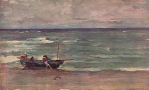 Harmonia em azul e prata: encalhar o barco, Etretat, c1897