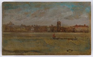 Harmonia em castanho e dourado: Old Chelsea Church, provavelmente 1884 (óleo sobre painel de madeira) de James Abbott McNeill Whistler