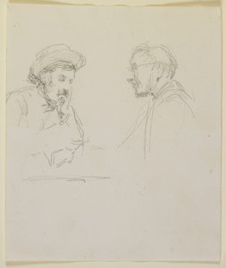 Cabeças de dois homens, c.1855-59 (lápis em papel de seda branco) de James Abbott McNeill Whistler