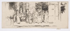 Banca de jornais, Rue de Seine, c.1892-93 (gravura; tinta sobre papel) de James Abbott McNeill Whistler