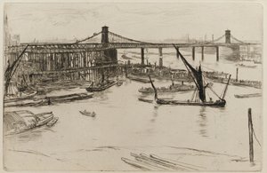Old Hungerford Bridge, 1861. de James Abbott McNeill Whistler