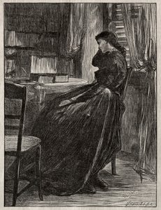 O Sermão do Julgamento: Joanna Douglas em Her Desk, 1862. de James Abbott McNeill Whistler