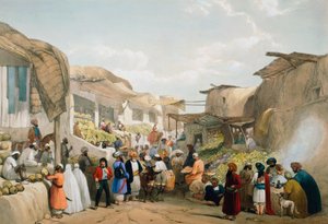 Bazar em Cabul durante a estação das frutas, Primeira Guerra Anglo-Afegã, 1838-1842