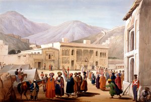 Shah Shoja, fantoche dos britânicos, segurando um durbar em Cabul, Primeira Guerra Anglo-Afegã, 1838-1842 de James Atkinson