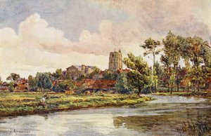 O Waveney em Beccles, com a igreja de São Miguel (litografia a cores)