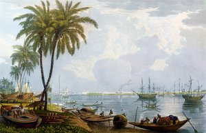 Vista de Calcutá, de um ponto oposto a Kidderpore, 1837, gravado por Robert Havell, o Jovem (1793-1878) (aquatint)