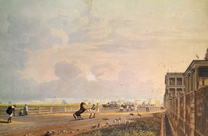 Vista da linha da esplanada da estrada de Chouringhee, Calcutá, gravada por Robert Havell, bar. 1824
