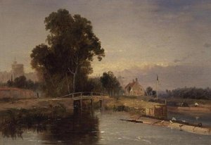 Barcaça com portão de eclusa e Windsor Beyond de James Baker Pyne
